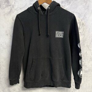 Stussy Hoodie Mens Small Black USA Worldwide Streetwear Skate Sweatshirt